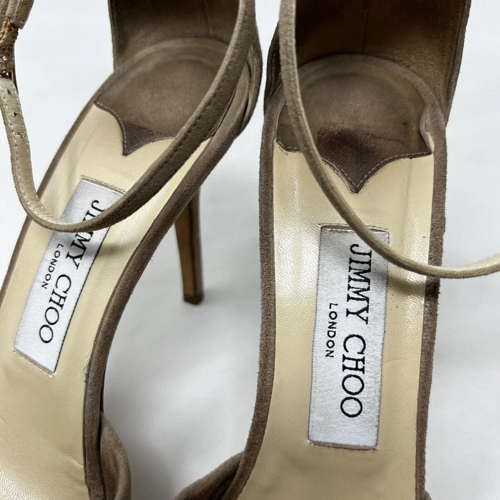 Jimmy Choo High Heels Beige Brown Suede Womens EU 38.5 Italy - Picture 8 of 10